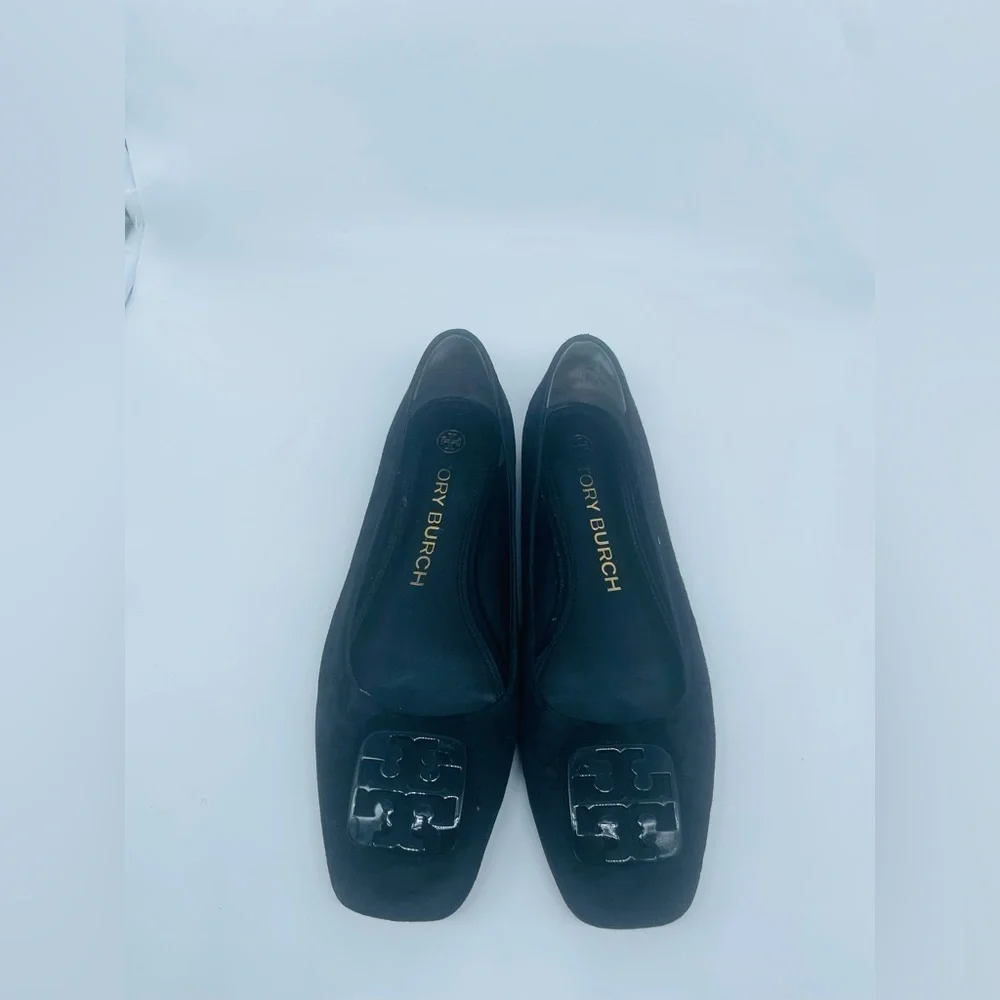 Tory Burch Black Suede Leather square toe Georgia ballet flats 8.5